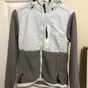 The north face white and gray jacket with hood
